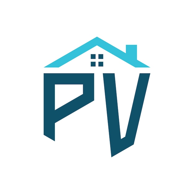 Modelo de carta de diseño de logotipo de casa PV Logotipo de PV para construcción de bienes raíces o cualquier negocio relacionado con la casa