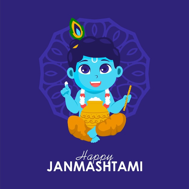 modelo de cartel de felicidad de Krishna Janmashtami vector