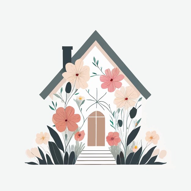 Vector modelo de casa 3d de flores elegantes hechas con flores en fondo blanco