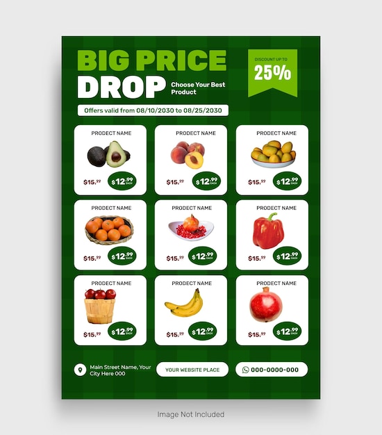 Modelo de catálogo de venta de productos ecológicos en supermercados y folleto de venta de comestibles