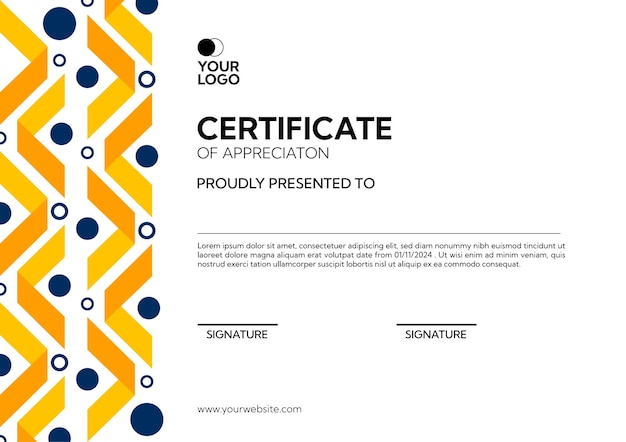 Modelo de certificado de apreciación con diseño geométrico