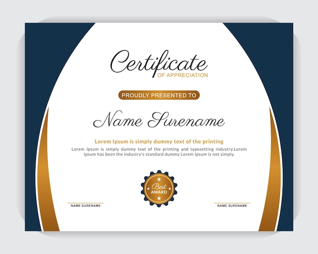 Modelo de certificado de aprecio con insignia creativa Modelo de frontera del certificado