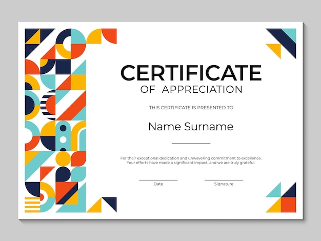 Modelo de certificado de diploma con patrón geométrico
