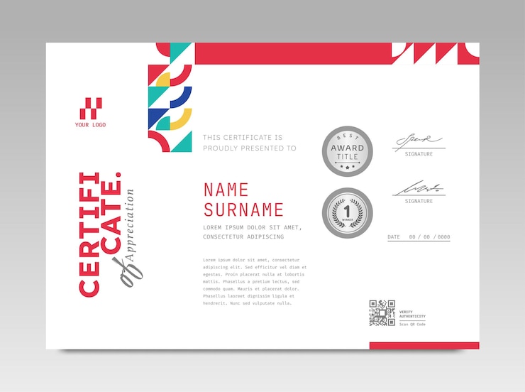 Vector modelo de certificado de diseño moderno con fondo geométrico abstracto en tamaño a4 horizontal