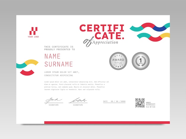 Modelo de certificado de diseño moderno con fondo geométrico abstracto en tamaño A4 horizontal