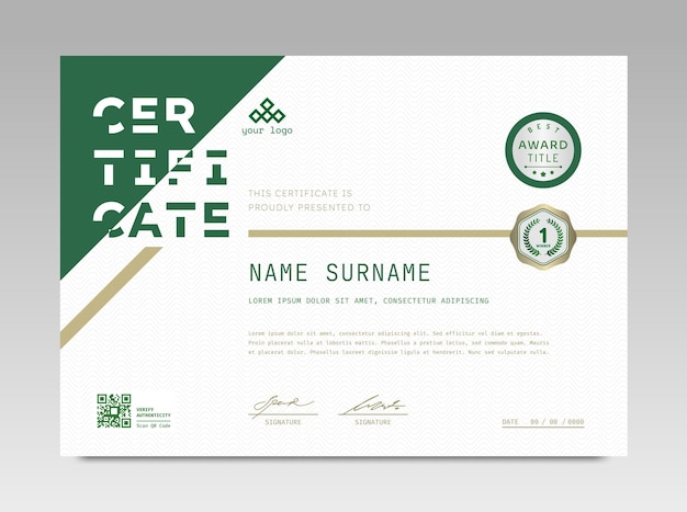 Modelo de certificado de diseño moderno con sencillo elegante y lujoso en tamaño horizontal a4