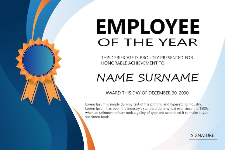 Vector modelo de certificado elegante de empleado del año
