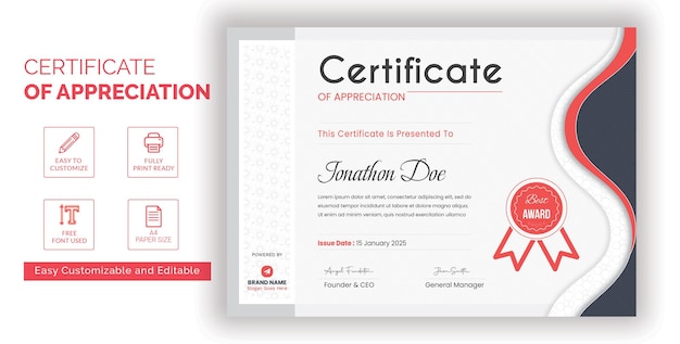 Modelo de certificado de graduación profesional con bordes