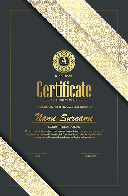 Modelo de certificado de logro con borde de oro vintage Vector