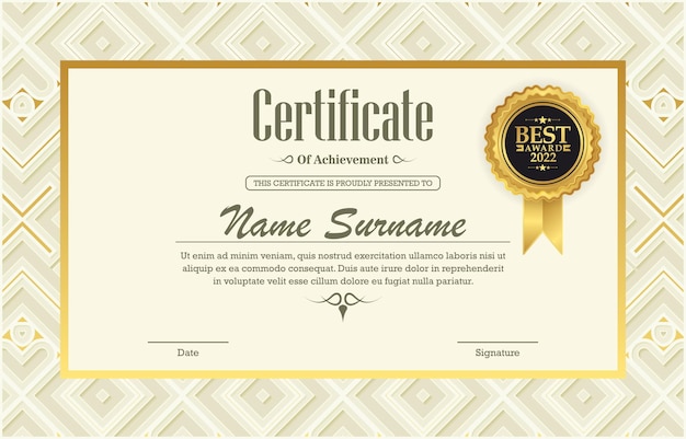 Modelo de certificado de logro con borde de oro vintage Vector