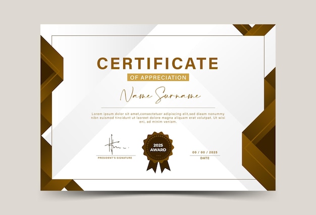 Modelo de certificado de logro de efectos geométricos de color marrón oscuro y dorado