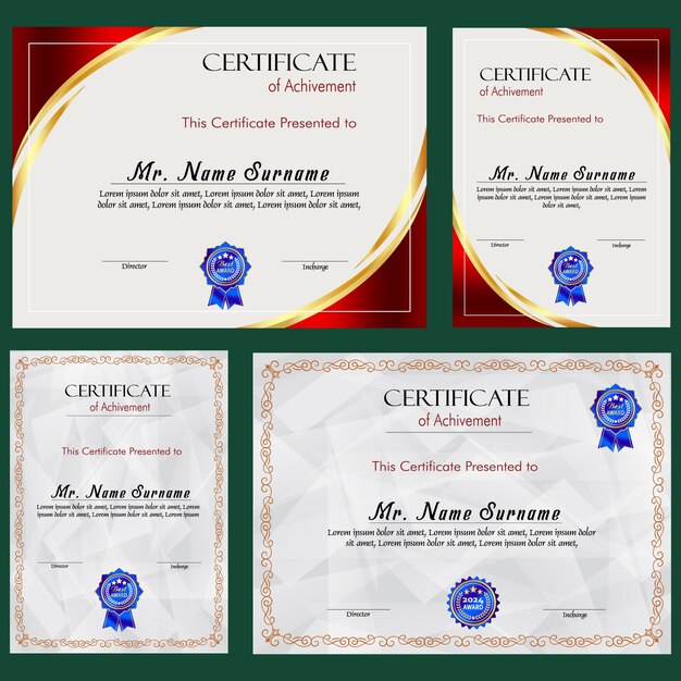 Modelo de certificado de logro con insignia de oro y borde Aprecio y logro