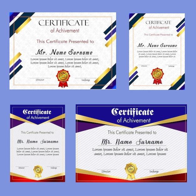 Modelo de certificado de logro con insignia de oro y borde Aprecio y logro