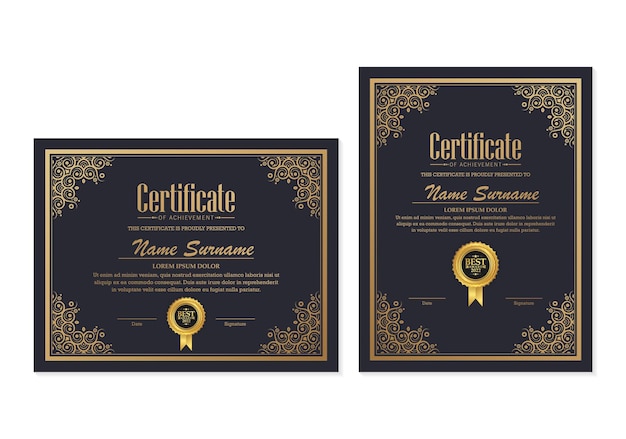 Modelo de certificado de logro de oro oscuro
