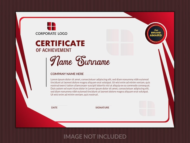 Modelo de certificado de logro de oro rojo con insignia de oro Diseño del diploma del premio