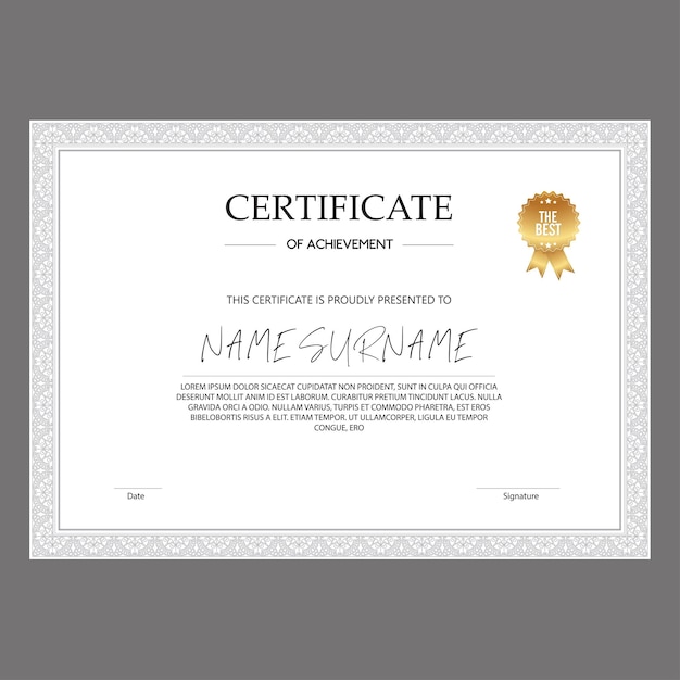 Modelo de certificado de logro vectorial