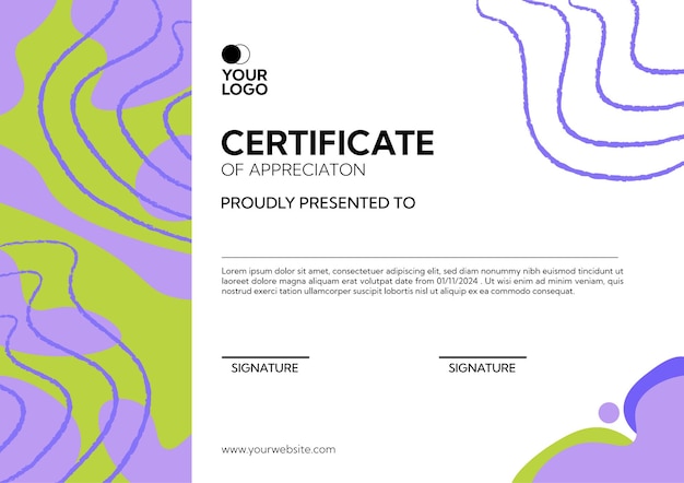 Modelo de certificado de ondas verdes con líneas