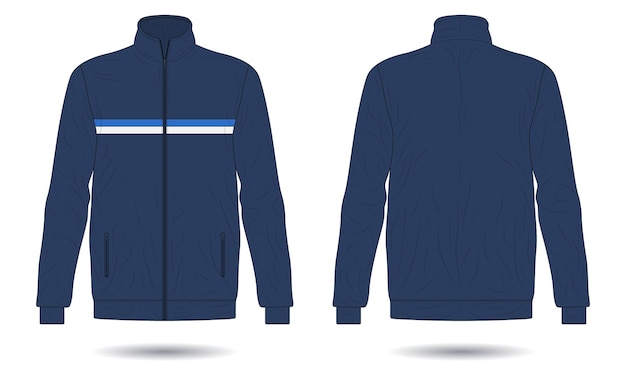 Modelo de chaqueta de entrenamiento azul vista delantera y trasera