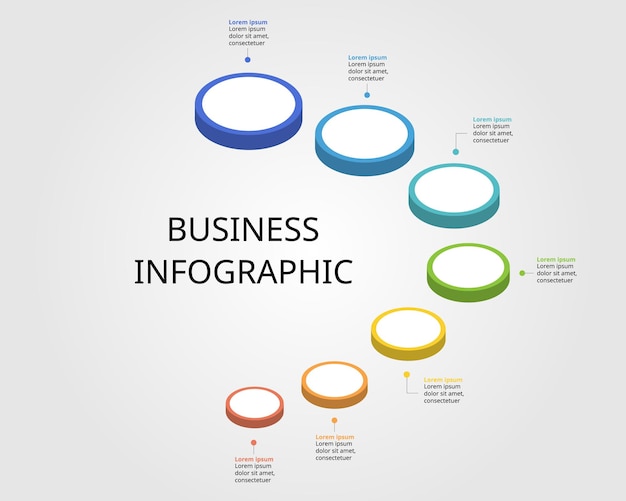 Vector modelo de círculo paso para infografía para presentación para 7 elementos