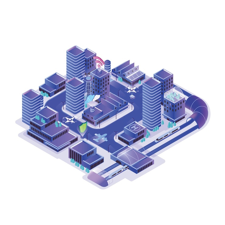 Vector modelo de ciudad inteligente aislado en blanco