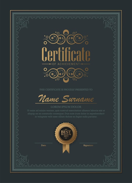 Modelo clásico de certificado de oro para el premio al logro
