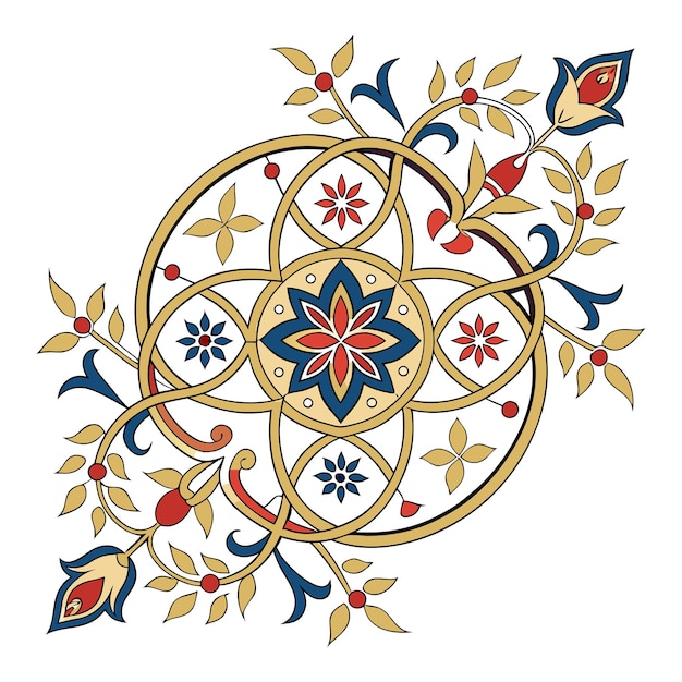 Modelo colorido de mandala oriental con vectores florales editables