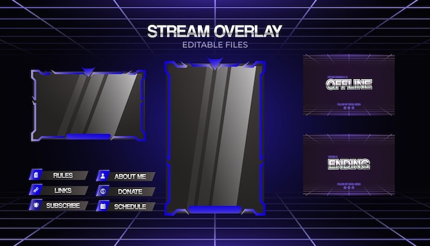 Vector modelo de conjunto de flujo de superposición azul vectorial moderno para streamer de juegos