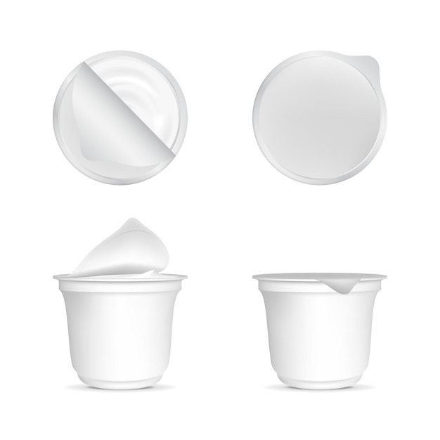 Modelo de conjunto de maquetas de contenedor de yogur blanco 3D realista y detallado