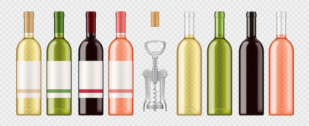 Modelo de corcho y sacacorchos de botellas de vino realistas