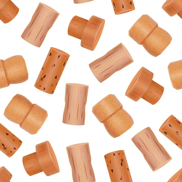 Modelo sin costuras de corcho de botella de vino 3D realista y detallado Vector de fondo