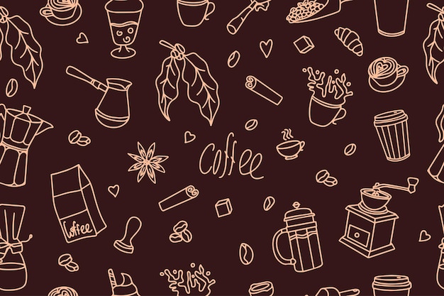 Modelo sin costuras para el embalaje de impresión textil Moderno fondo de garabateo con té y café