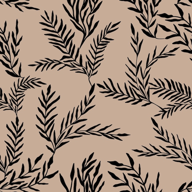 Modelo sin costuras de hojas abstractas Plantas negras dibujadas a mano Siluetas de follaje vectorial Ornamento orgánico natural