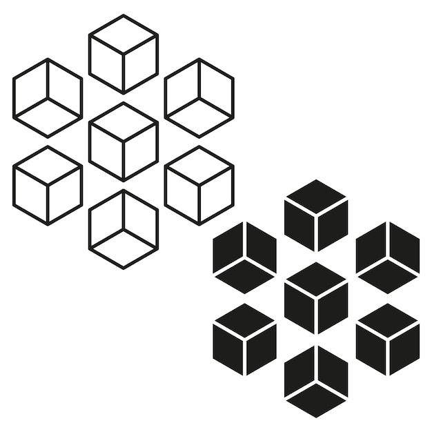 Modelo de cubos 3D Formas isométricas en blanco Conjunto de elementos gráficos Ilustración vectorial EPS 10