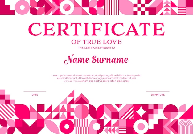 Modelo de diploma de certificado para el día de San Valentín