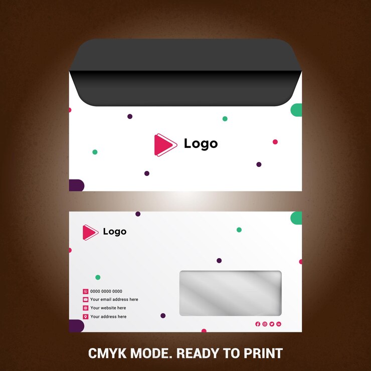 Vector modelo de diseño de artículos de papelería para sobres de negocios con estilo
