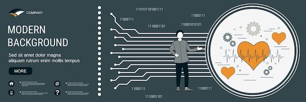 Vector modelo de diseño de banner de cardiología para el control de las funciones cardíacas