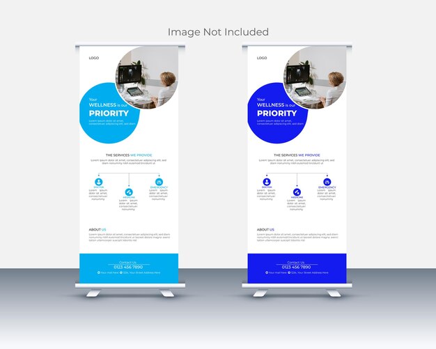 Modelo de diseño de banner de Medical Rollup moderno y colorido