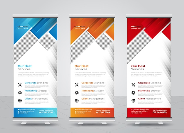 Modelo de diseño de banner de standie de rollo colorido corporativo profesional moderno