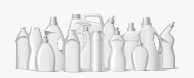 Modelo de diseño de botellas de detergente conjunto de ilustraciones realistas