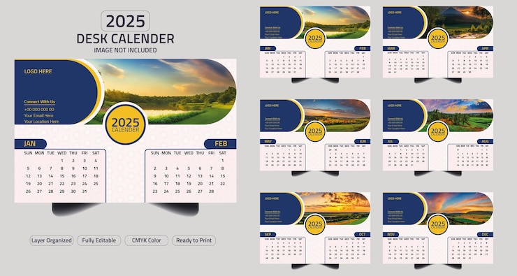 Modelo de diseño de calendario para el calendario de escritorio 2025