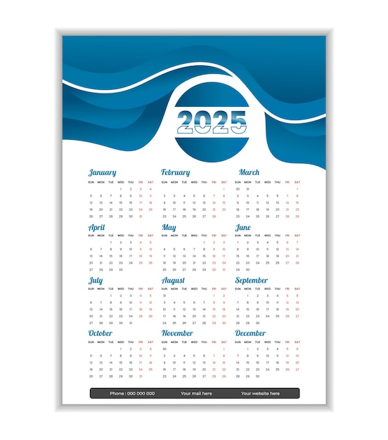 Modelo de diseño de calendario de pared moderno para 2025
