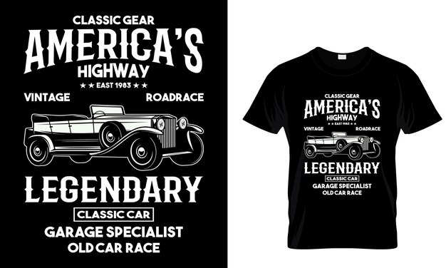 Modelo de diseño de camisetas de automóviles clásicos de las Américas
