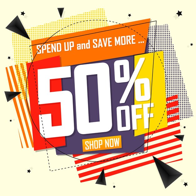Modelo de diseño de cartel con descuento del 50%