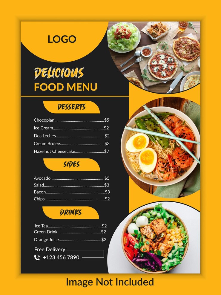 Vector modelo de diseño de cartel de menú de alimentos modernos de restaurantes tamaño a4