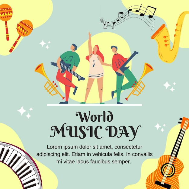Modelo de diseño de carteles de medios sociales para el Día Mundial de la Música