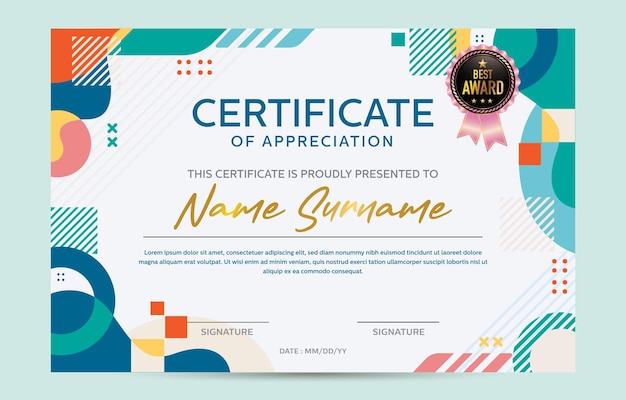 Modelo de diseño del certificado de aprecio