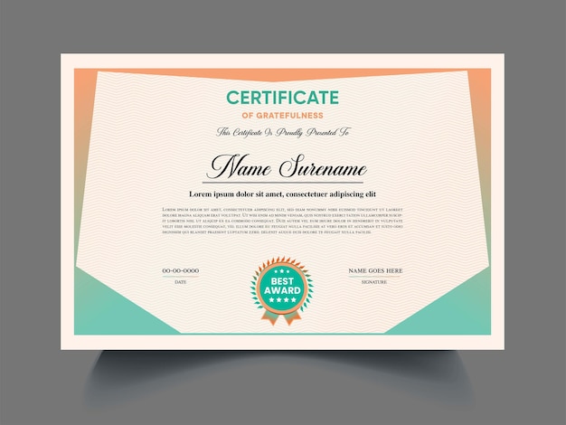 Modelo de diseño de ejemplo de certificado de diploma Ilustración del certificado de reconocimiento profesional