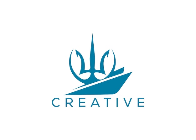 Modelo de diseño de embarcaciones mínimas y profesionales y un logotipo de tridente Moderno logotipo de un tridente y un barco