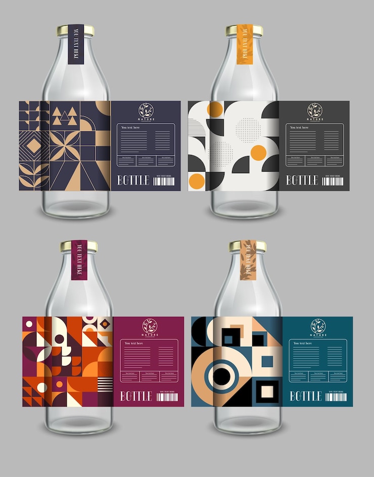 Vector modelo de diseño del envase de la etiqueta de la botella