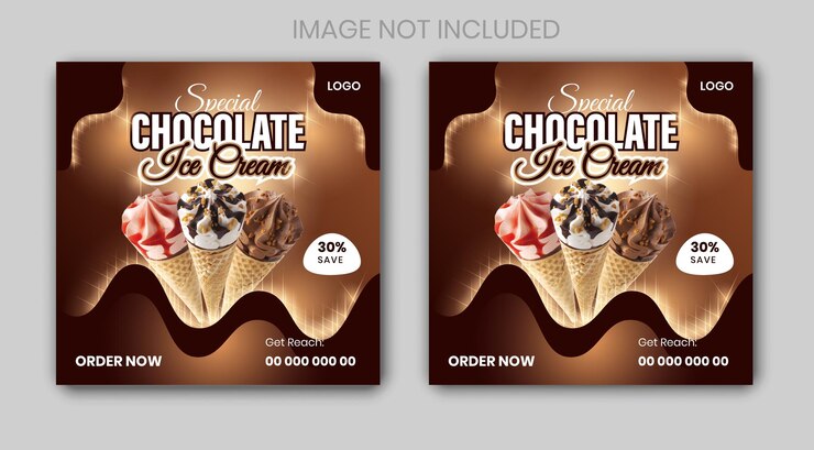 Modelo de diseño especial de helados de chocolate para redes sociales y banners con resumen